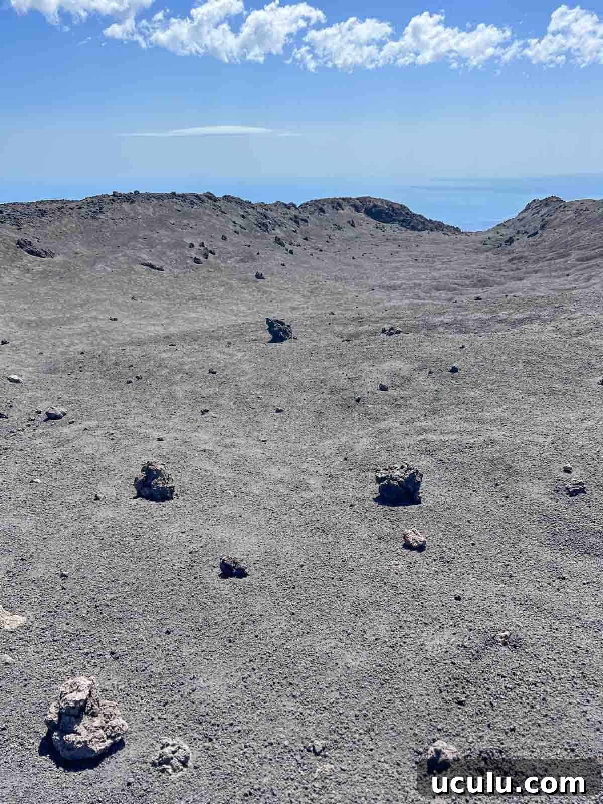 A view of the rocky terrain at the top of Mt. Etna Volcano