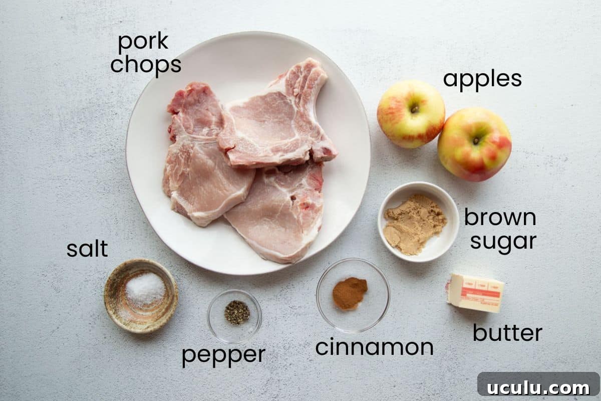 pork chops, apples, and other ingredients.