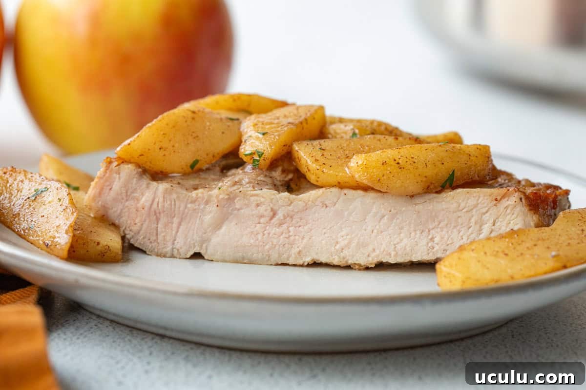 interior of a pork chop with a blush of pink.