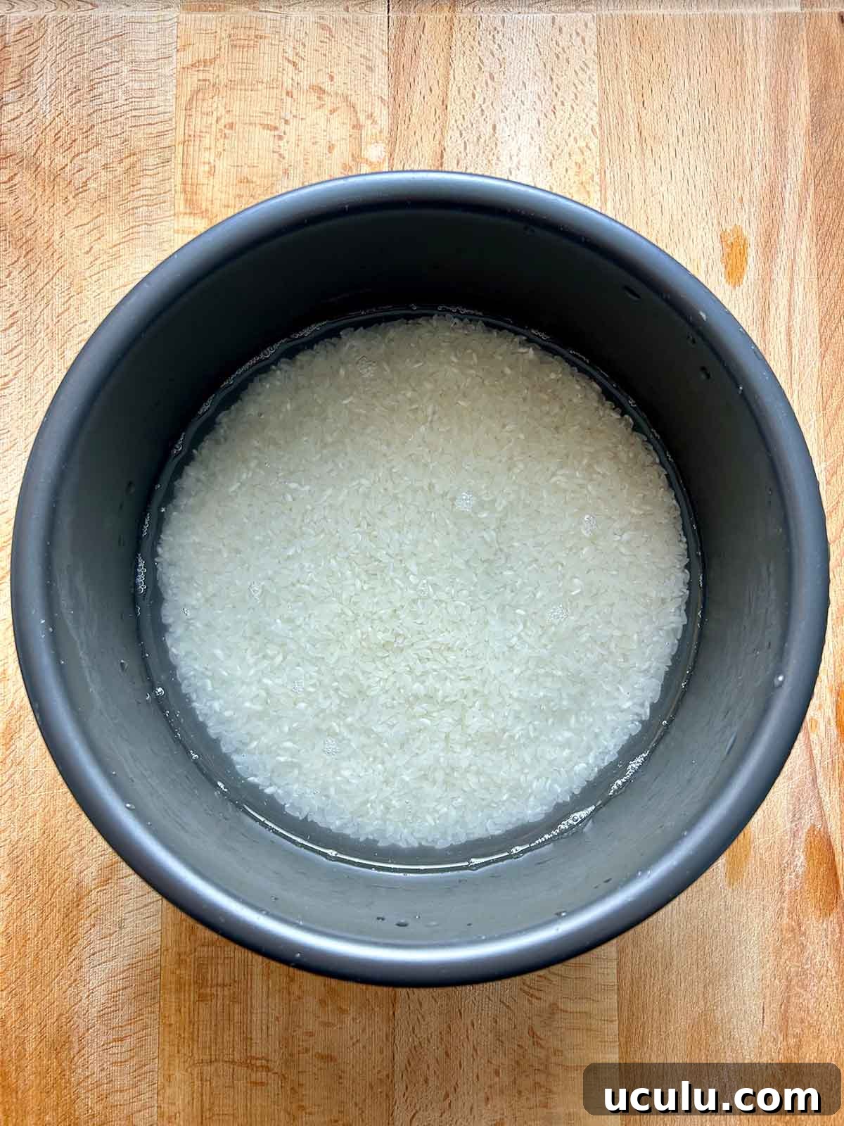 uncooked rice in rice cooker