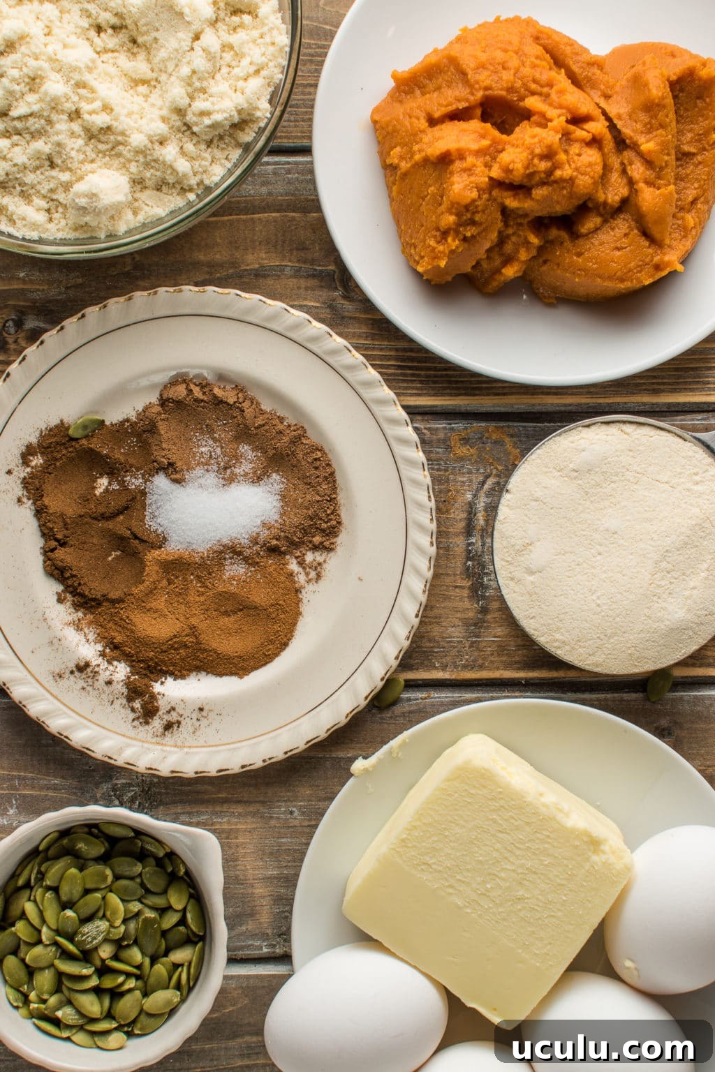 Overhead shot of the ingredients laid out in separate dishes.