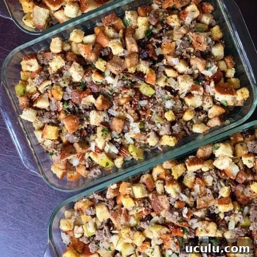 Three trays of stuffing of different sizes.