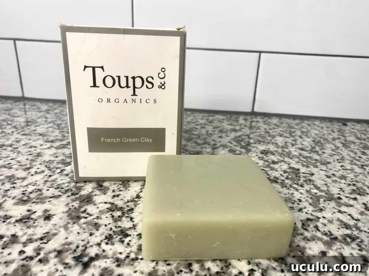 an image of a French green clay box and soap of Toups and Co.