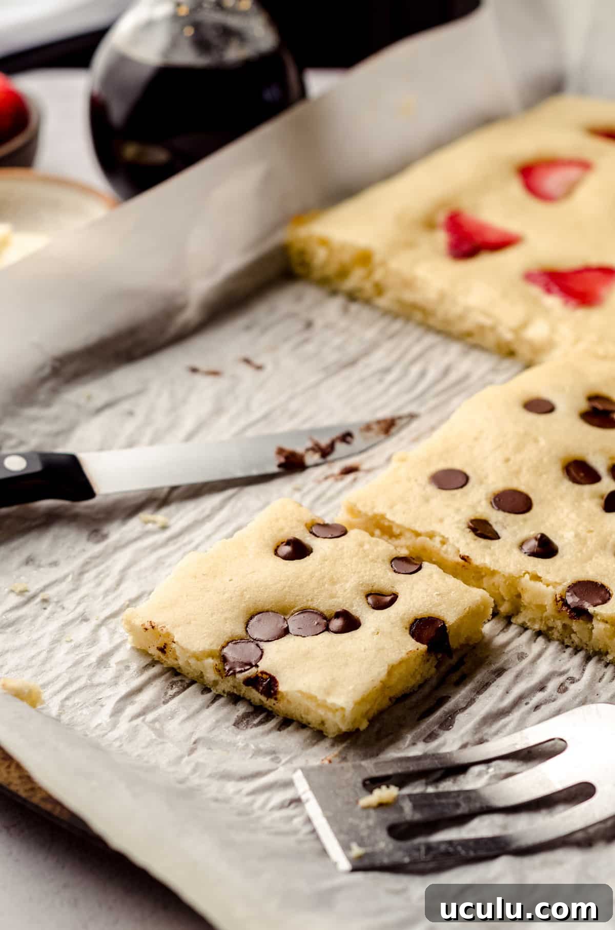 sheet pan pancakes on a large baking sheet