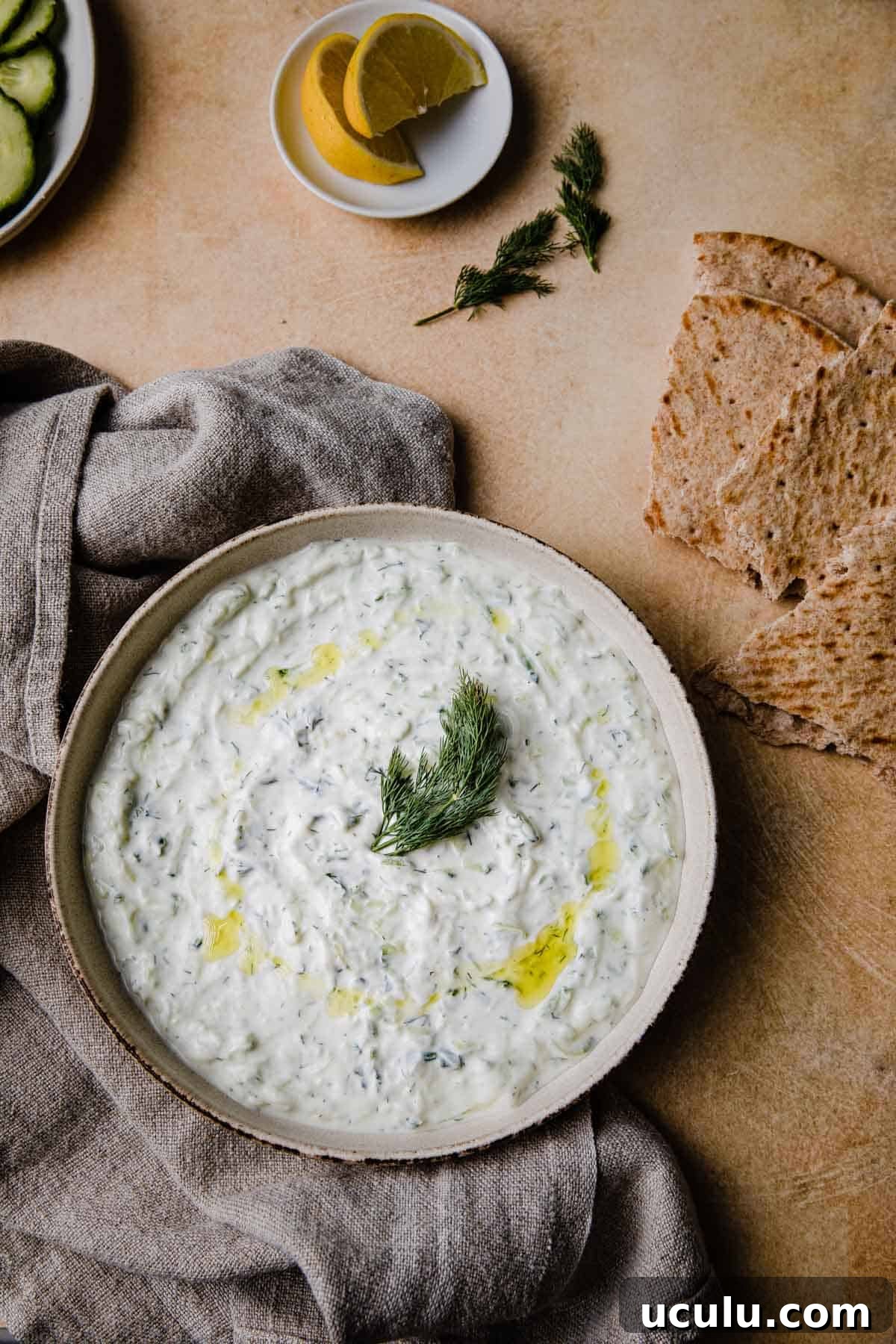 A bowl of tzatziki.