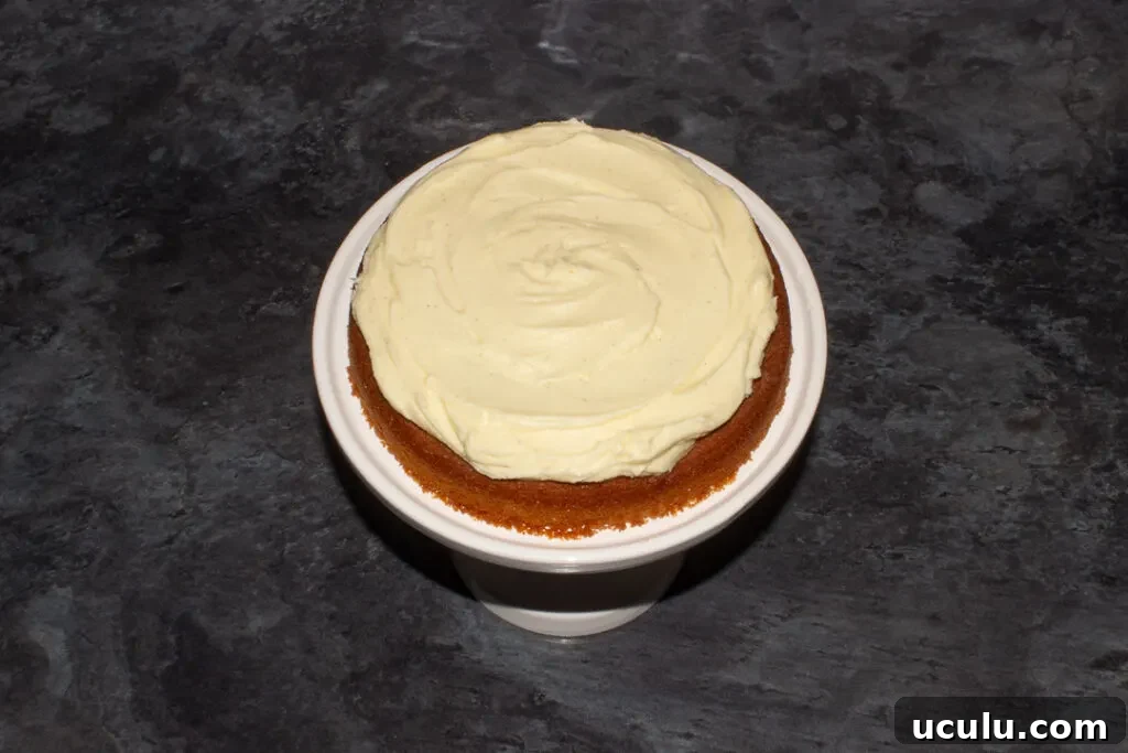 Buttercream icing spread on a cake