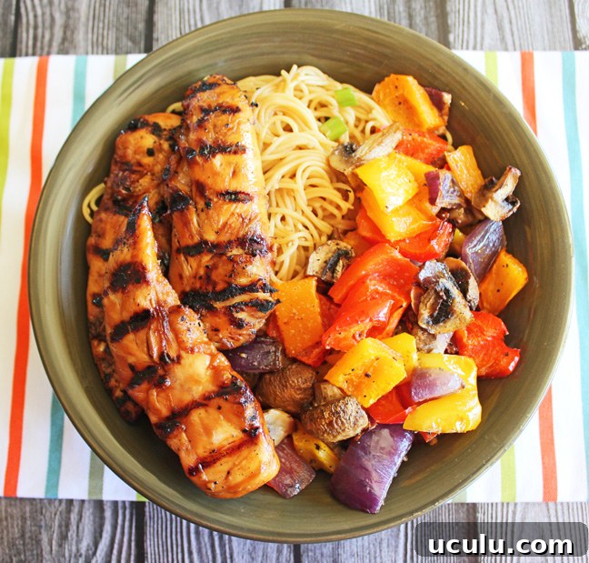 Grilled sesame chicken and noodle bowl