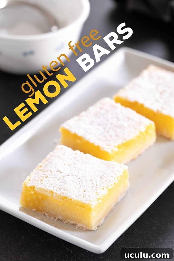A simple lemony shortbread crust with a tart, refreshing lemon custard, these gluten free lemon bars are so easy to make!