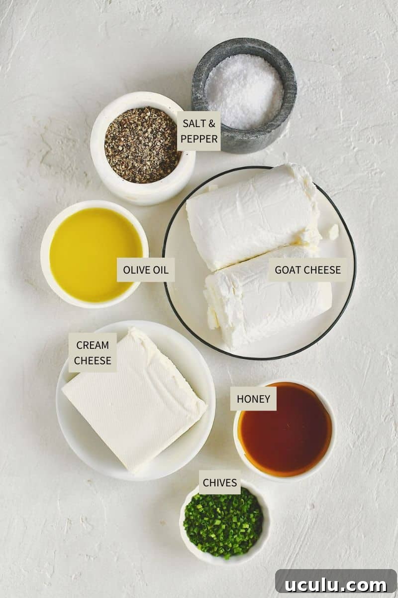 Ingredients needed to make Whipped Goat Cheese.