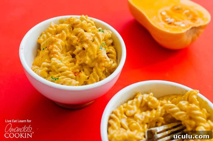 Butternut Squash Mac and Cheese horizontal in bowls