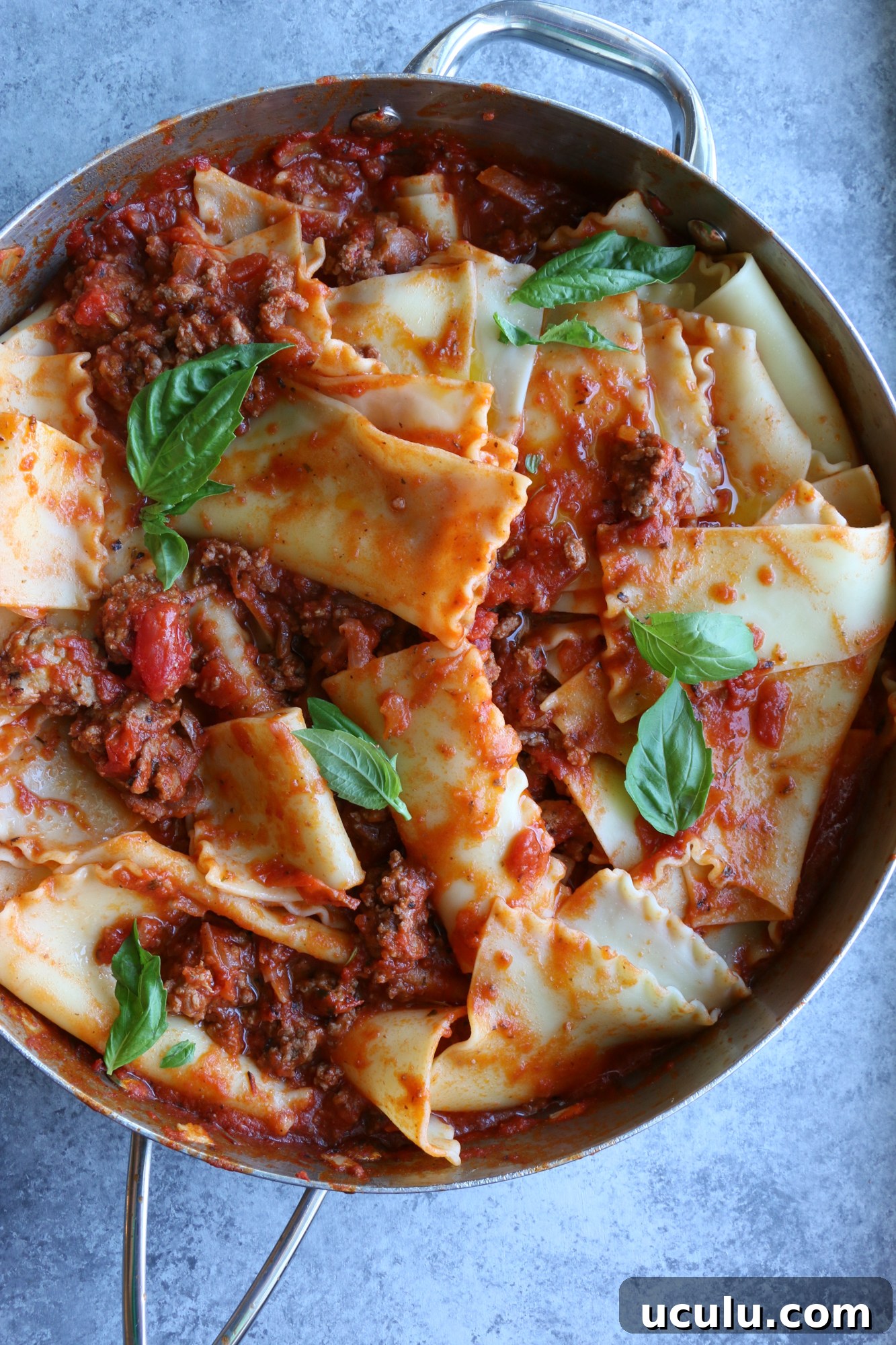 Broken lasagna pasta plated