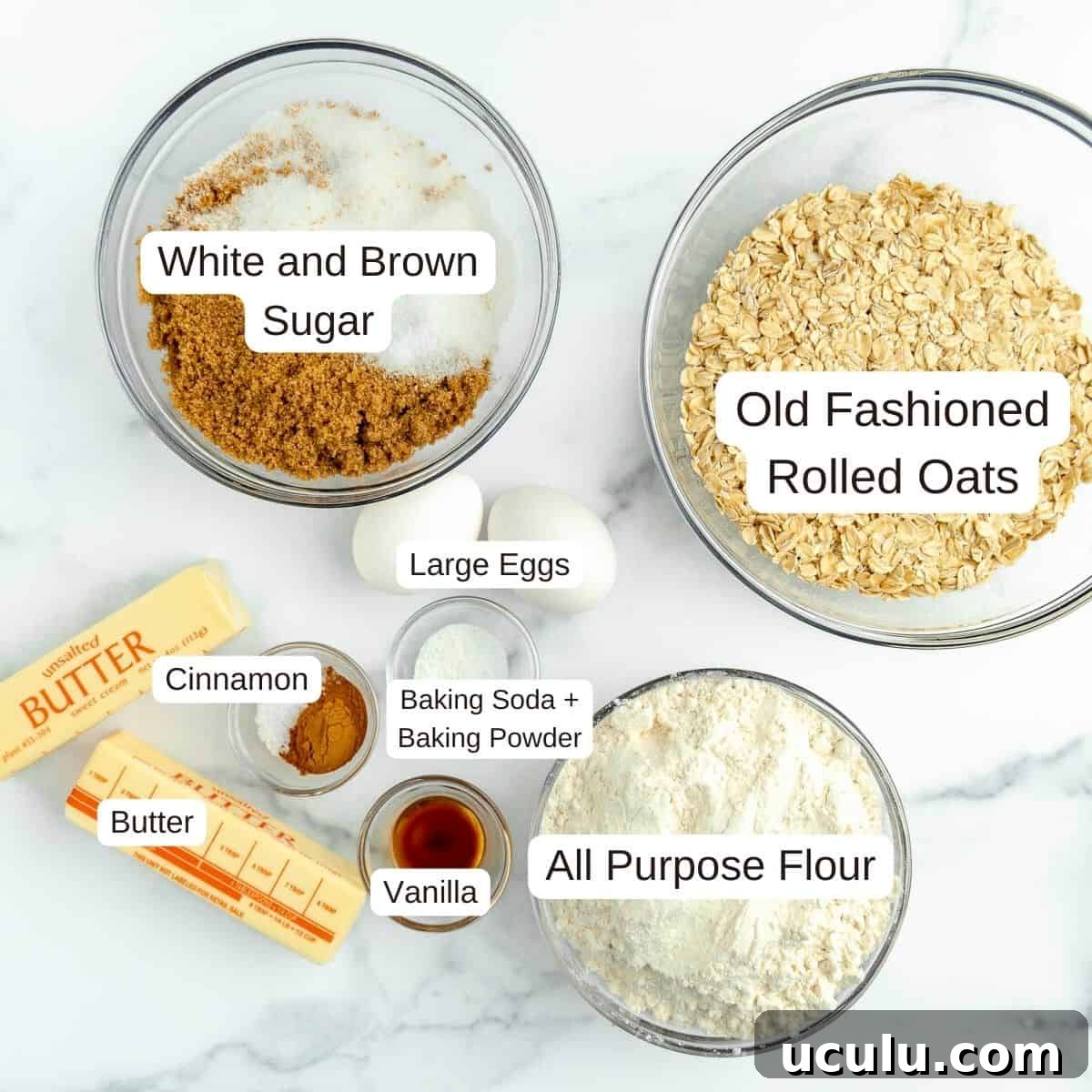 Ingredients for oatmeal cookies.