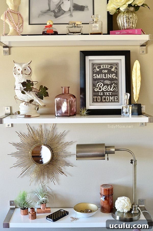 Ikea Ekby Shelves in guest room at TidyMom.net