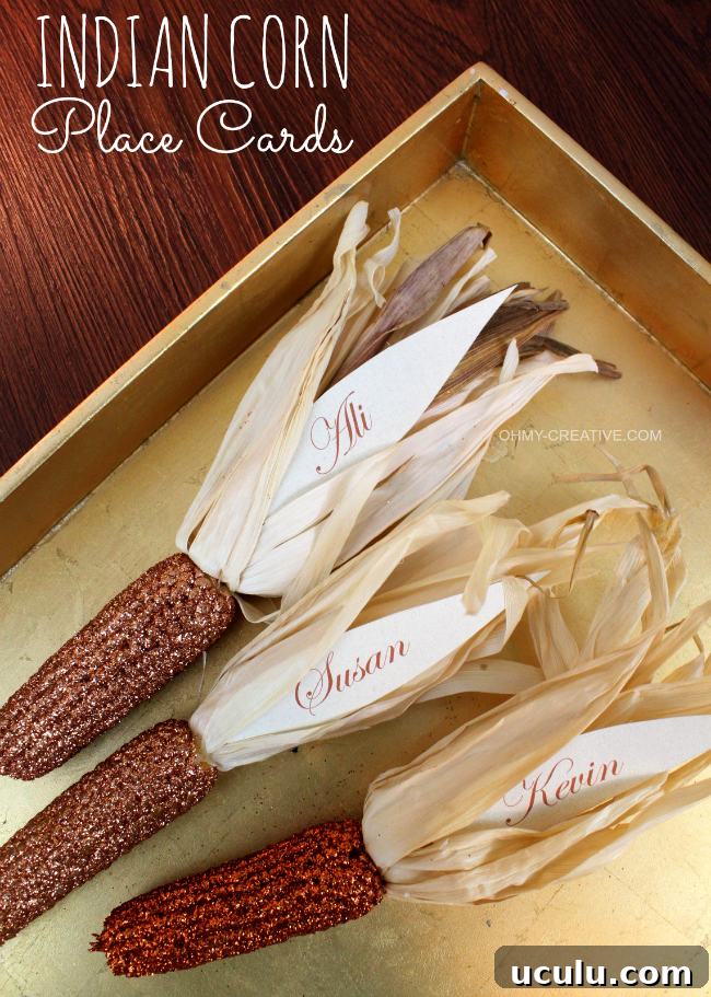 Glitter Indian Corn Place Cards for Thanksgiving