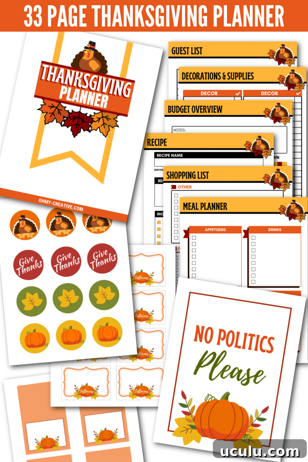 A collage of pages from a printable Thanksgiving planner.