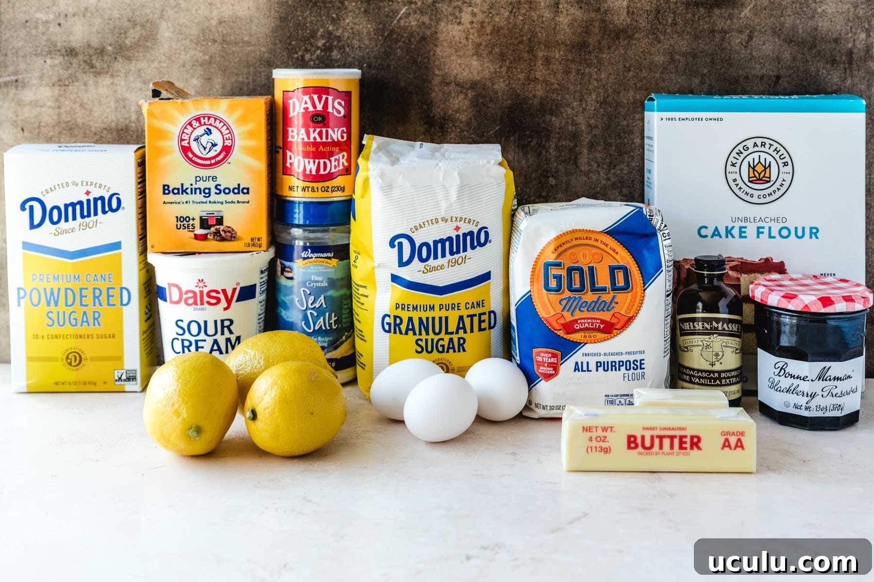 Ingredients to make lemon blackberry loaf.