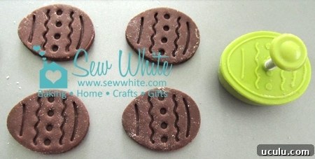 Chocolate Bourbon Biscuits cut and stamped with an Easter egg cutter