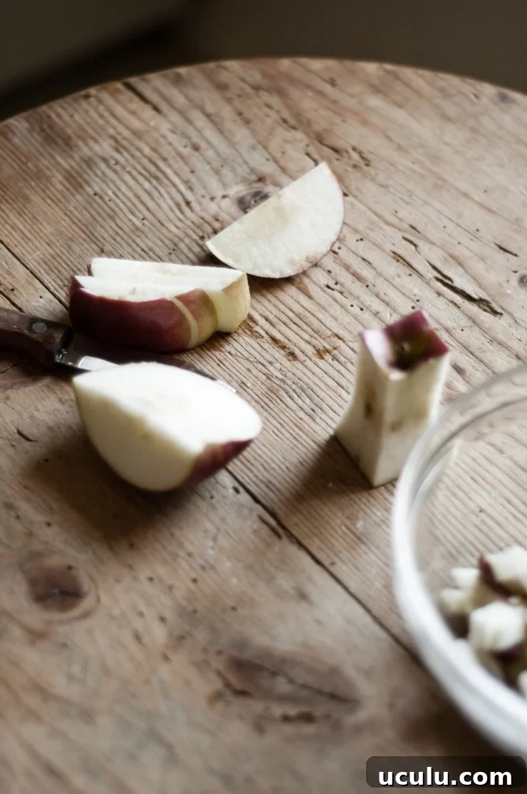 Sliced and cored apples