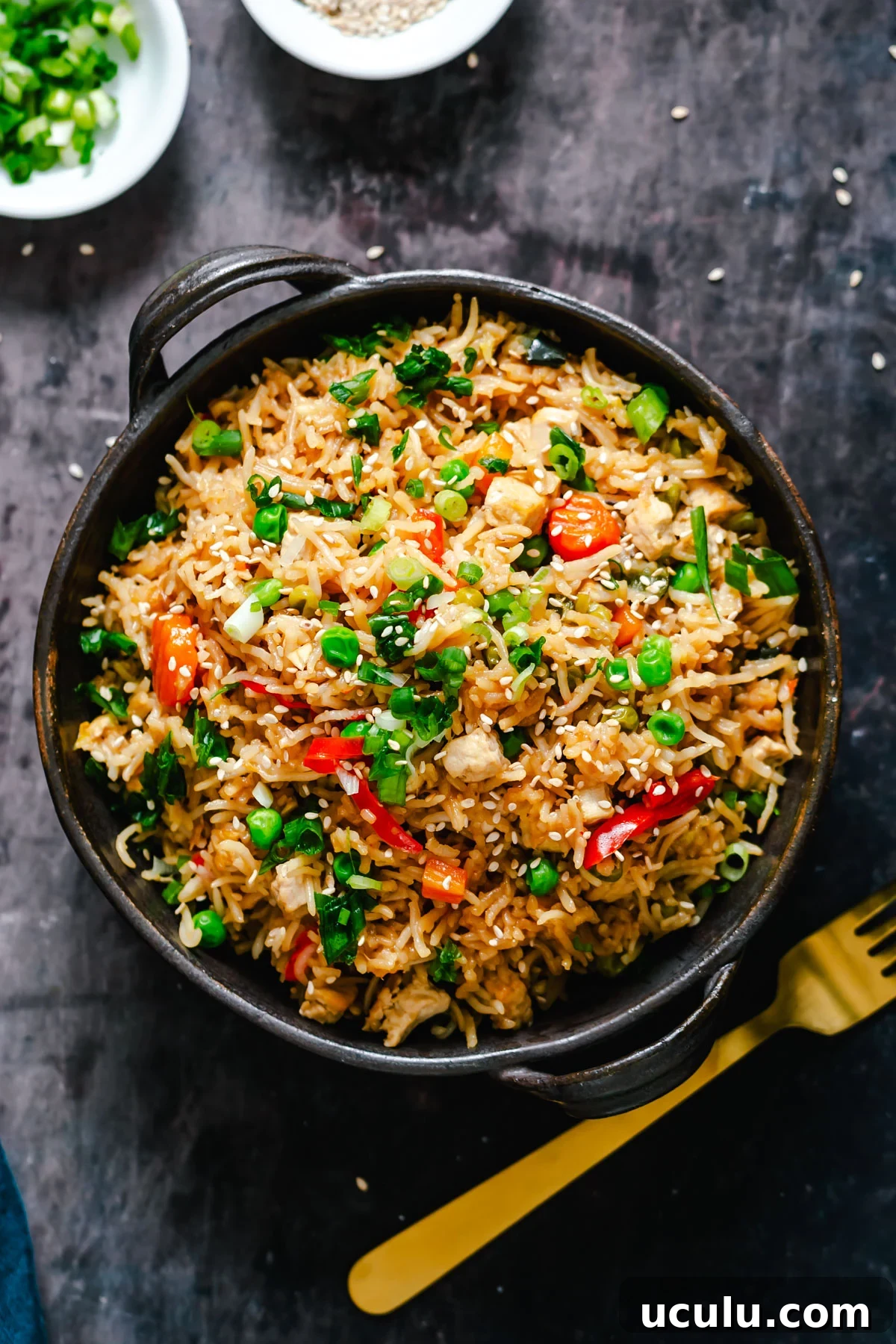 Instant Pot Teriyaki Fried Rice with a fork on the side