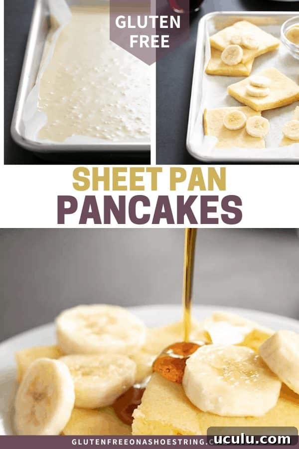 These gluten free pancakes made in a sheet pan are the easiest way to make pancakes for a crowd in minutes.