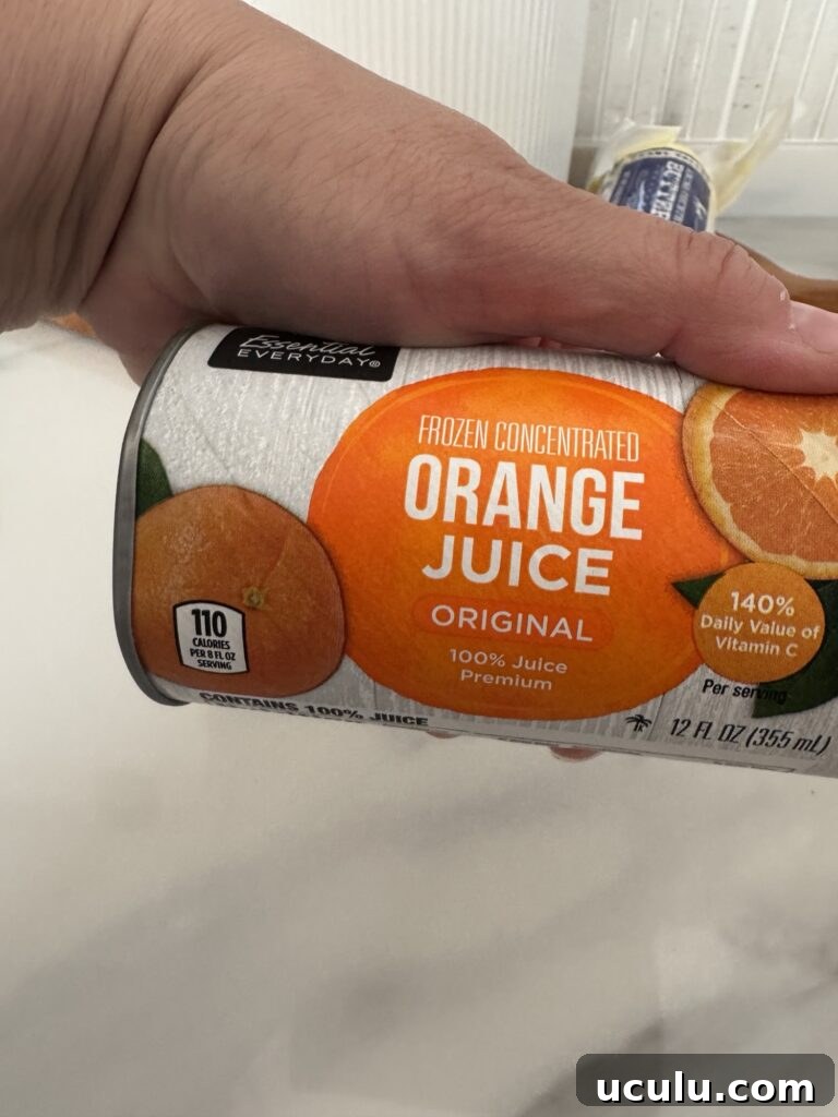 A can of orange juice concentrate