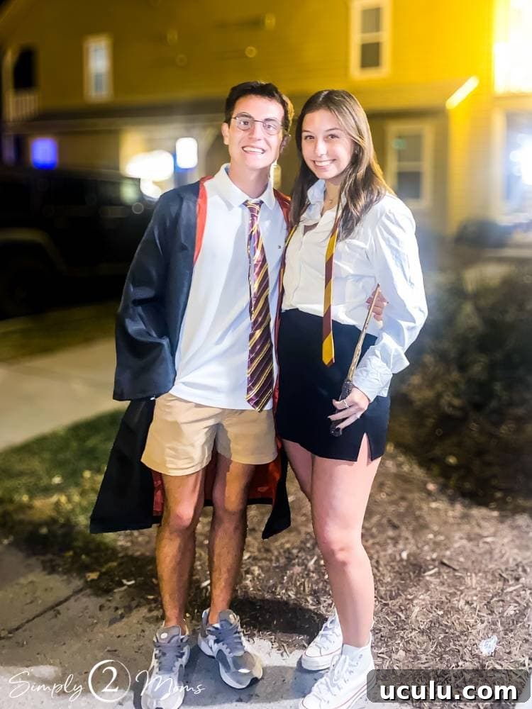 college students standing outside dressed as harry potter