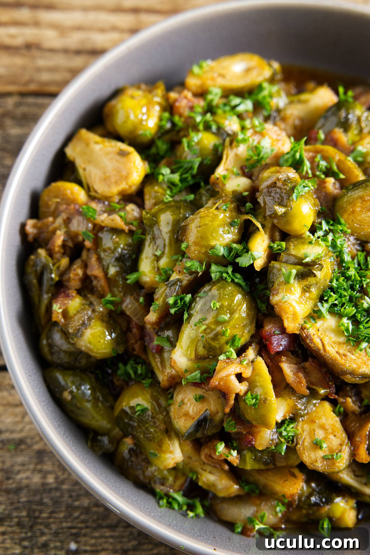 brussels sprouts with bacon in a bowl