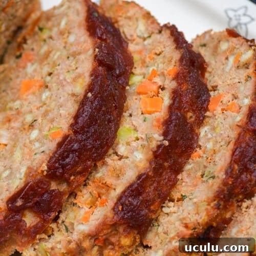 slices of Thanksgiving meatloaf arranged on a serving platter
