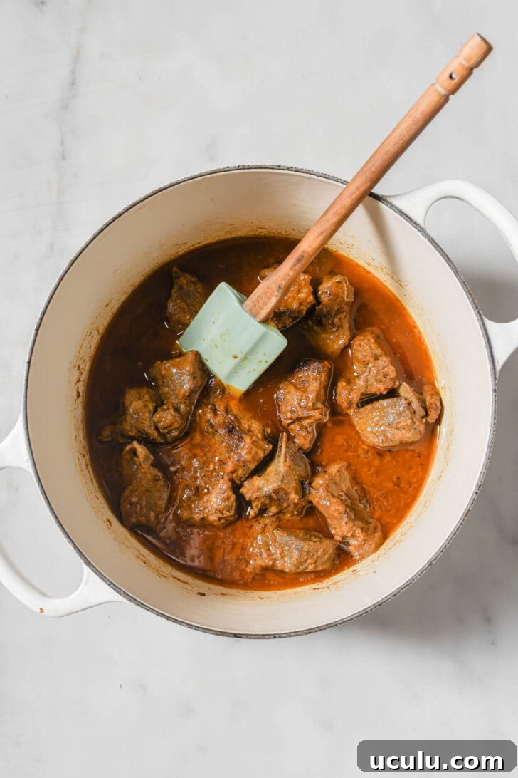 Mutton mixture ready to be simmered to make Mutton Korma.