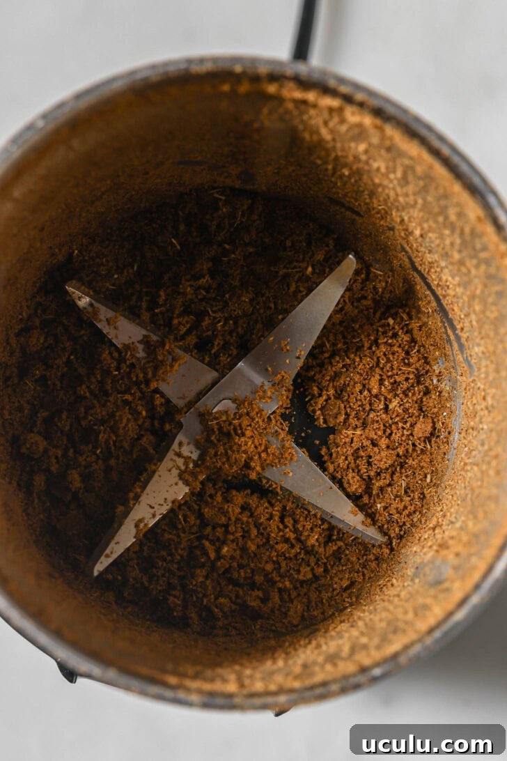 Korma masala ground in a spice grinder.