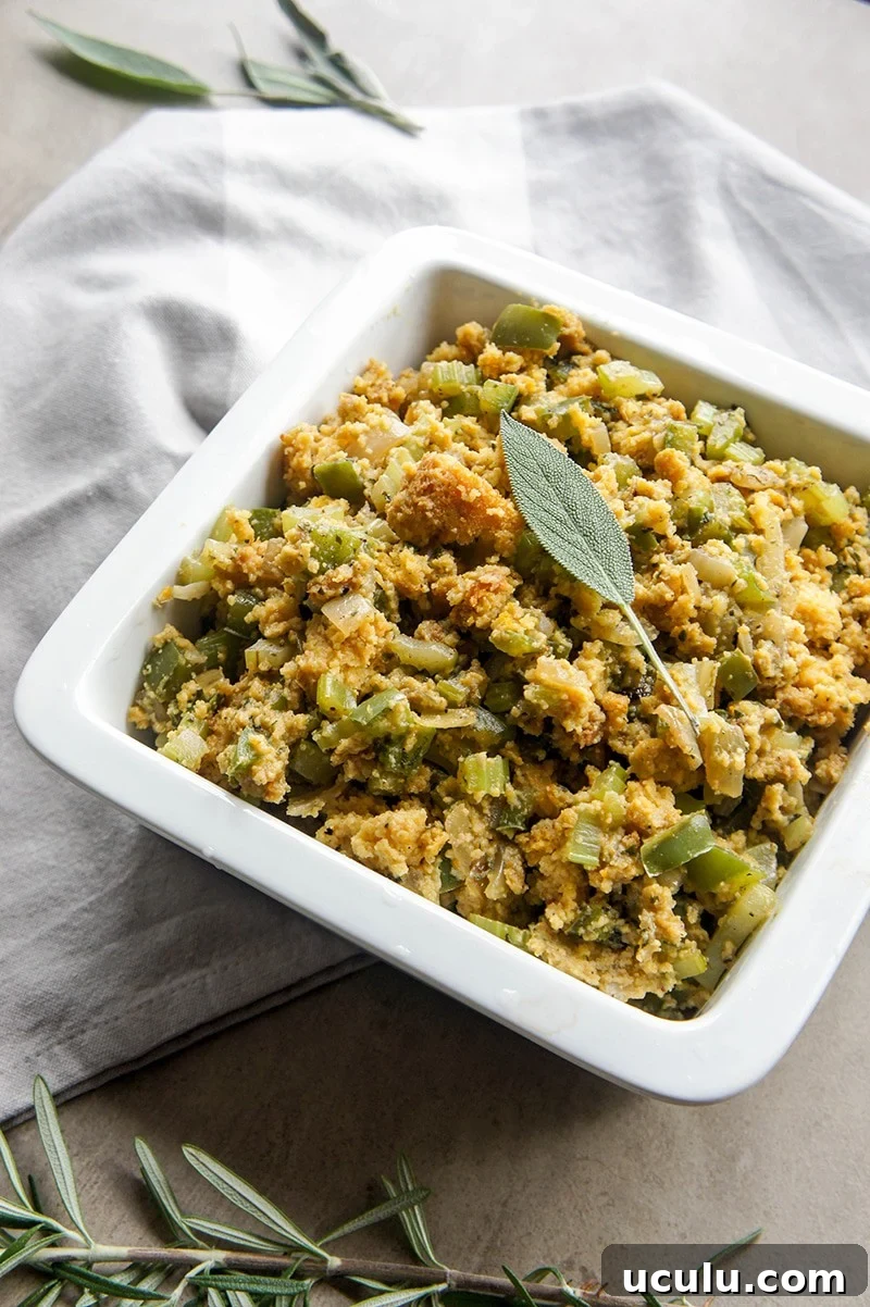 Gluten Free Cornbread Stuffing — sweet cornbread stuffing with veggies and herbs