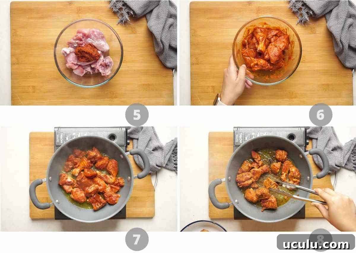 Step by step picture collage showing how to make Chicken Ghee Roast