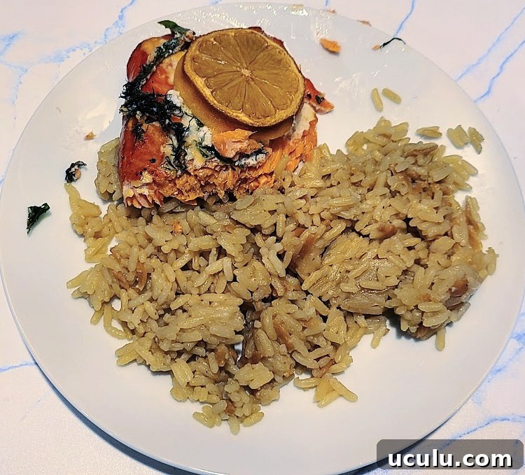 Smoked Salmon served on a plate with rice