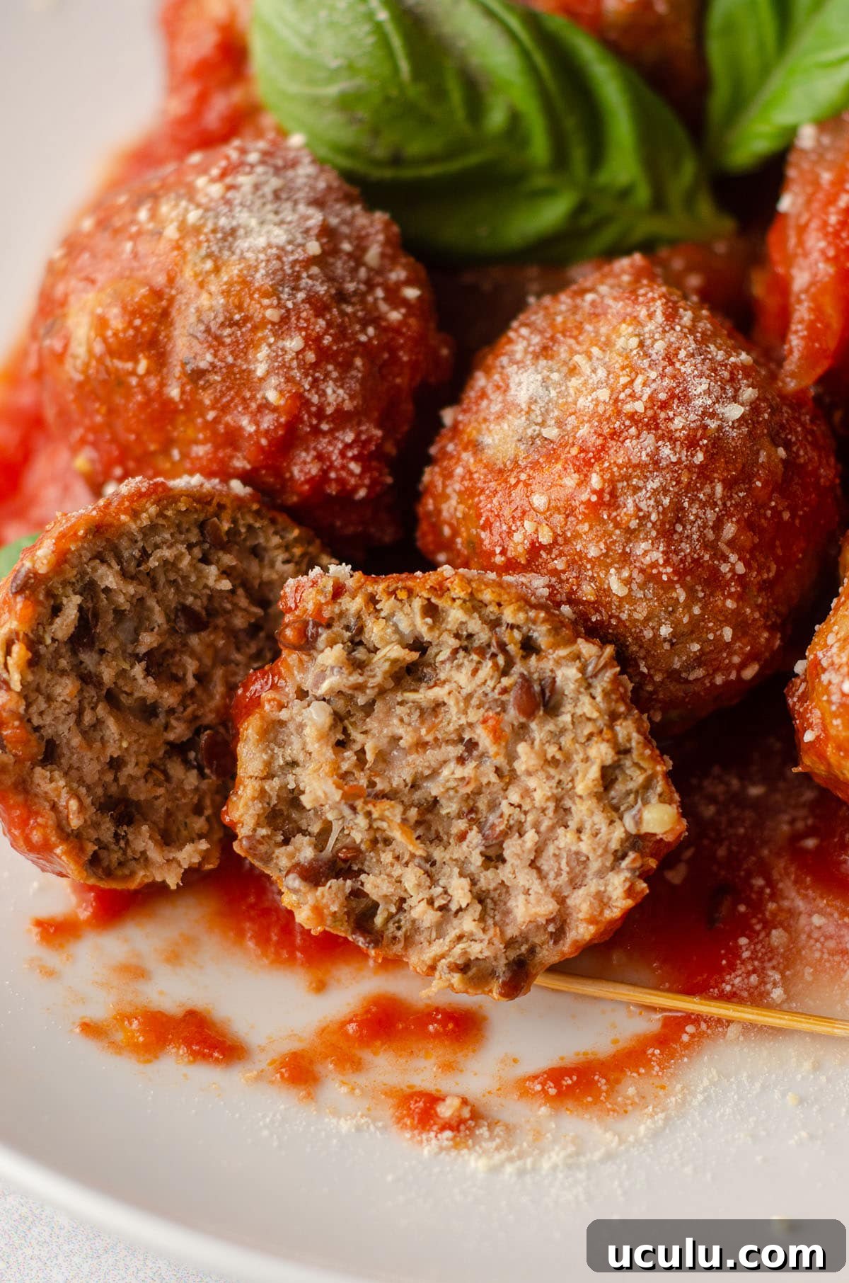 gluten free meatball cut in half to see the inside