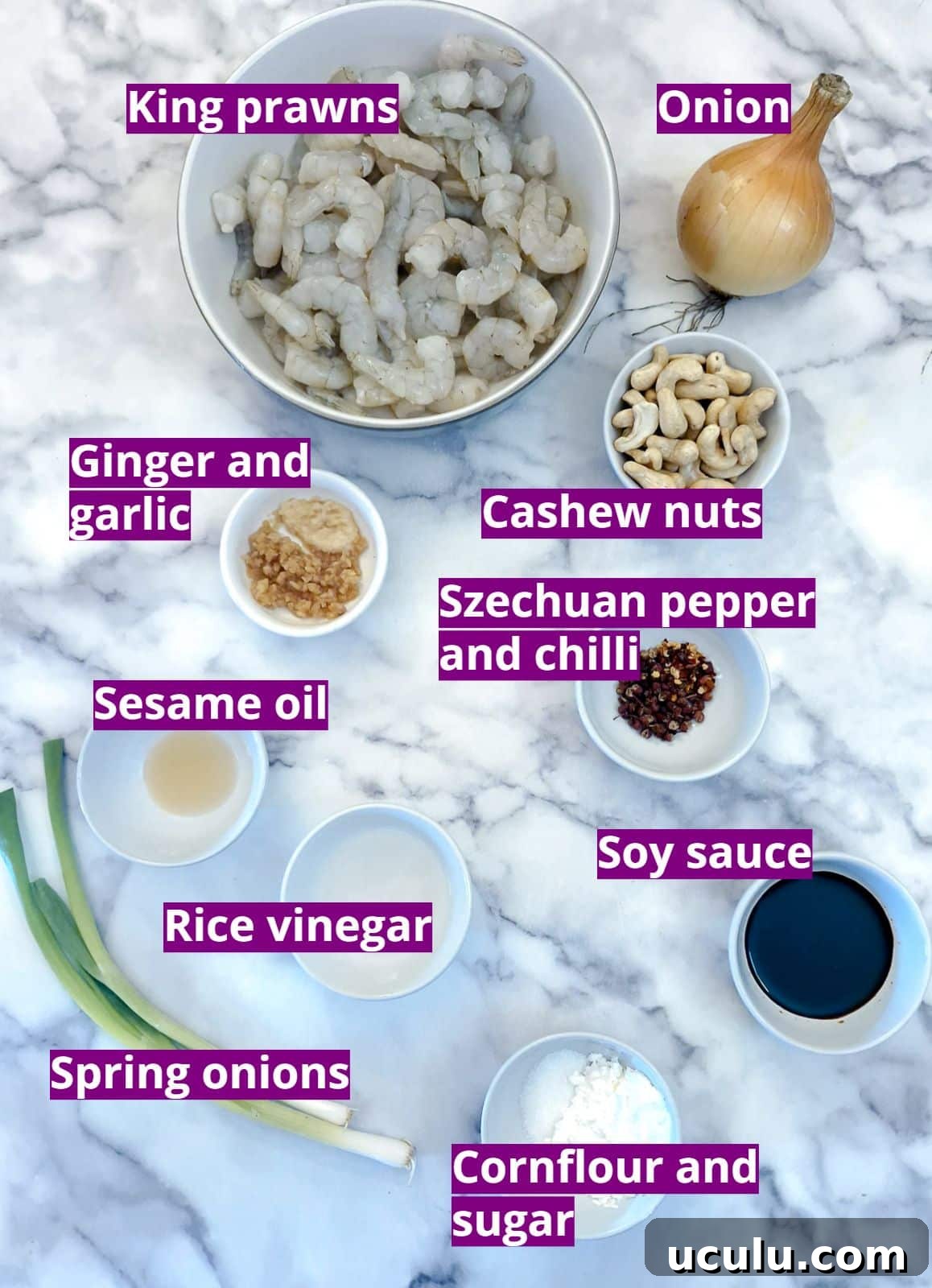 Ingrdients for kung pao prawns and cashews.
