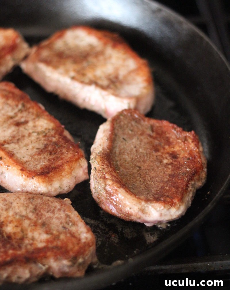 Apple Cranberry Skillet Pork Chops (AIP, Paleo) - a beautiful, rustic main dish to serve for the holidays or on a weeknight! Simple and delicious! | fedandfulfilled.com