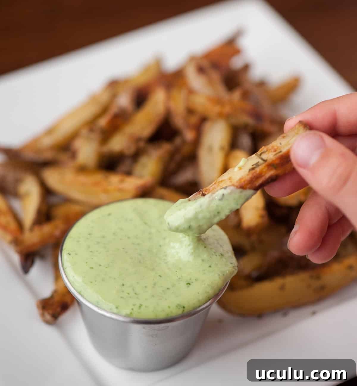 basil garlic aioli with french fries.