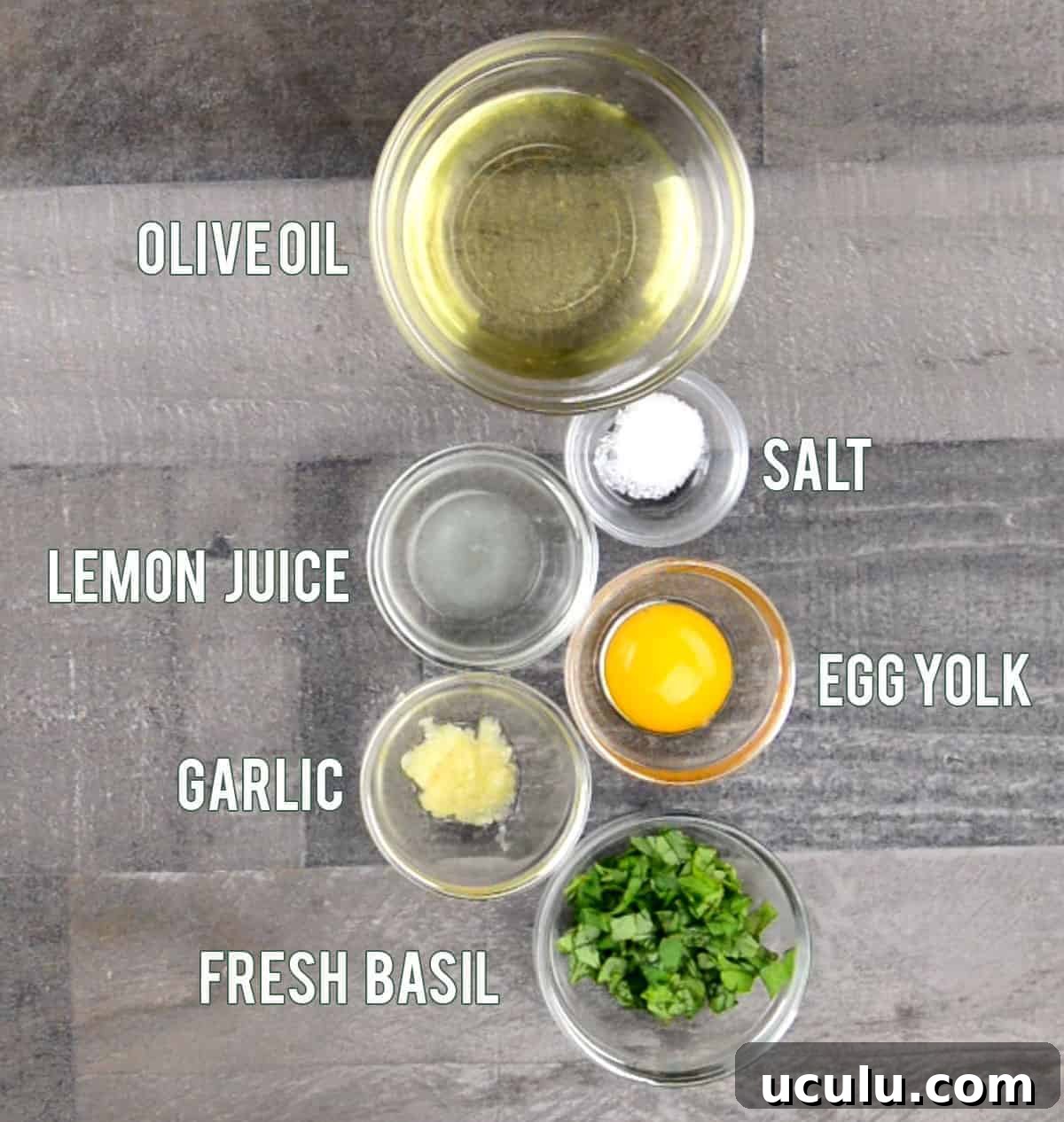 ingredients needed to make Basil Garlic Aioli 