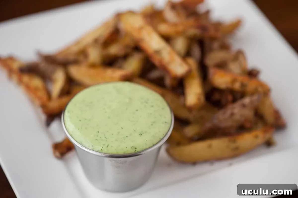 basil garlic aioli with french fries.