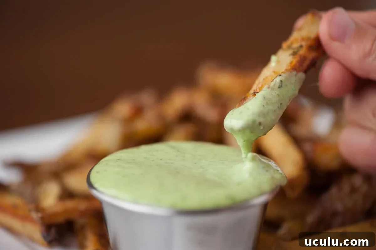 basil garlic aioli with french fries.
