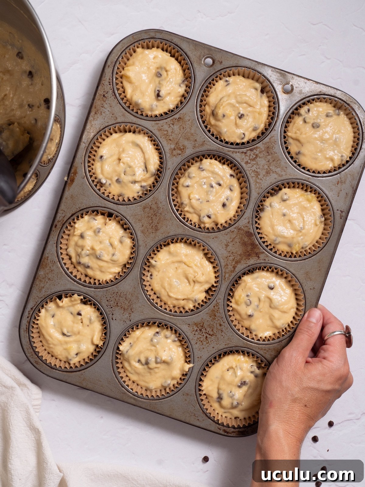 Banana chocolate chip muffins before baking