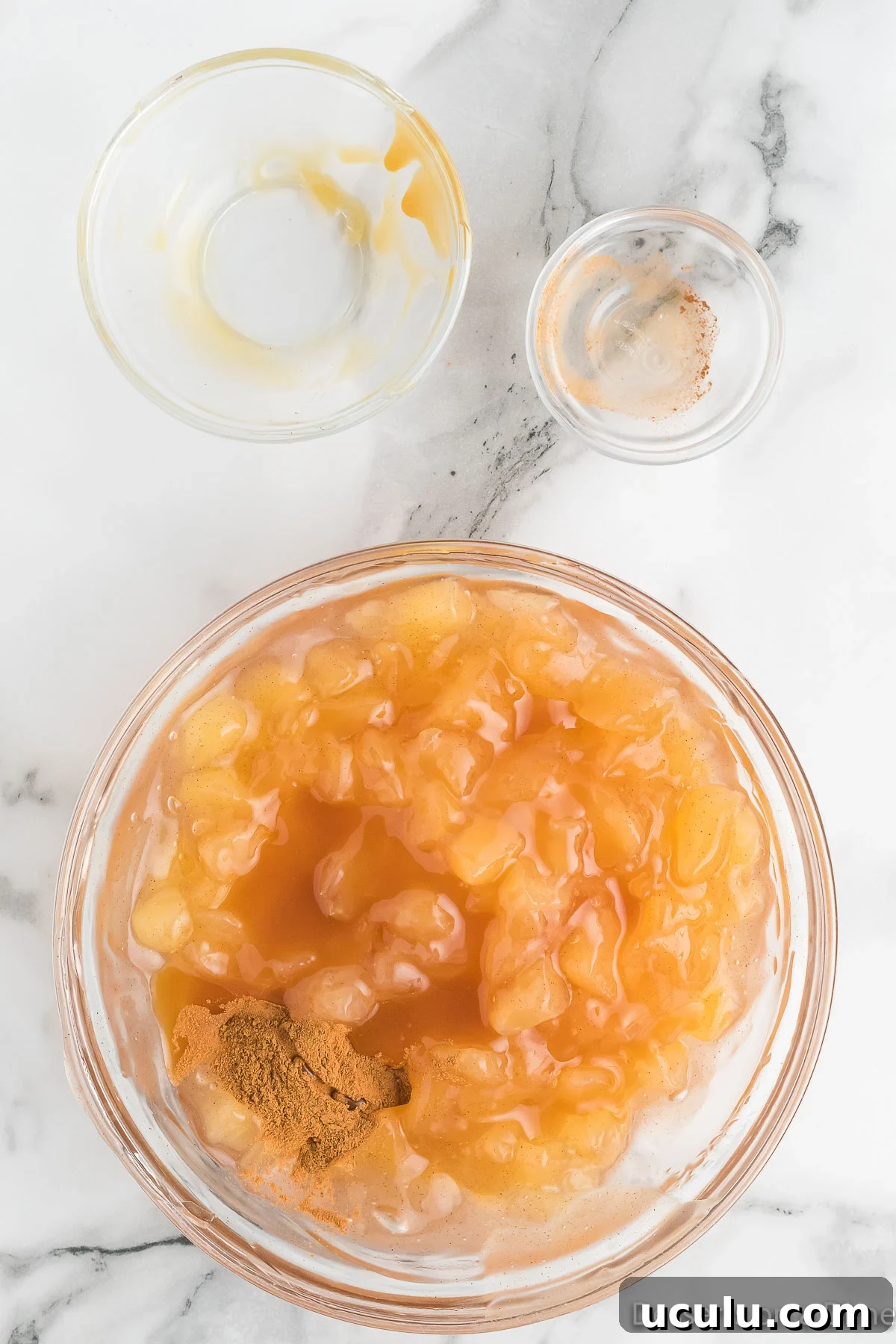 Caramel sauce added to bowl.