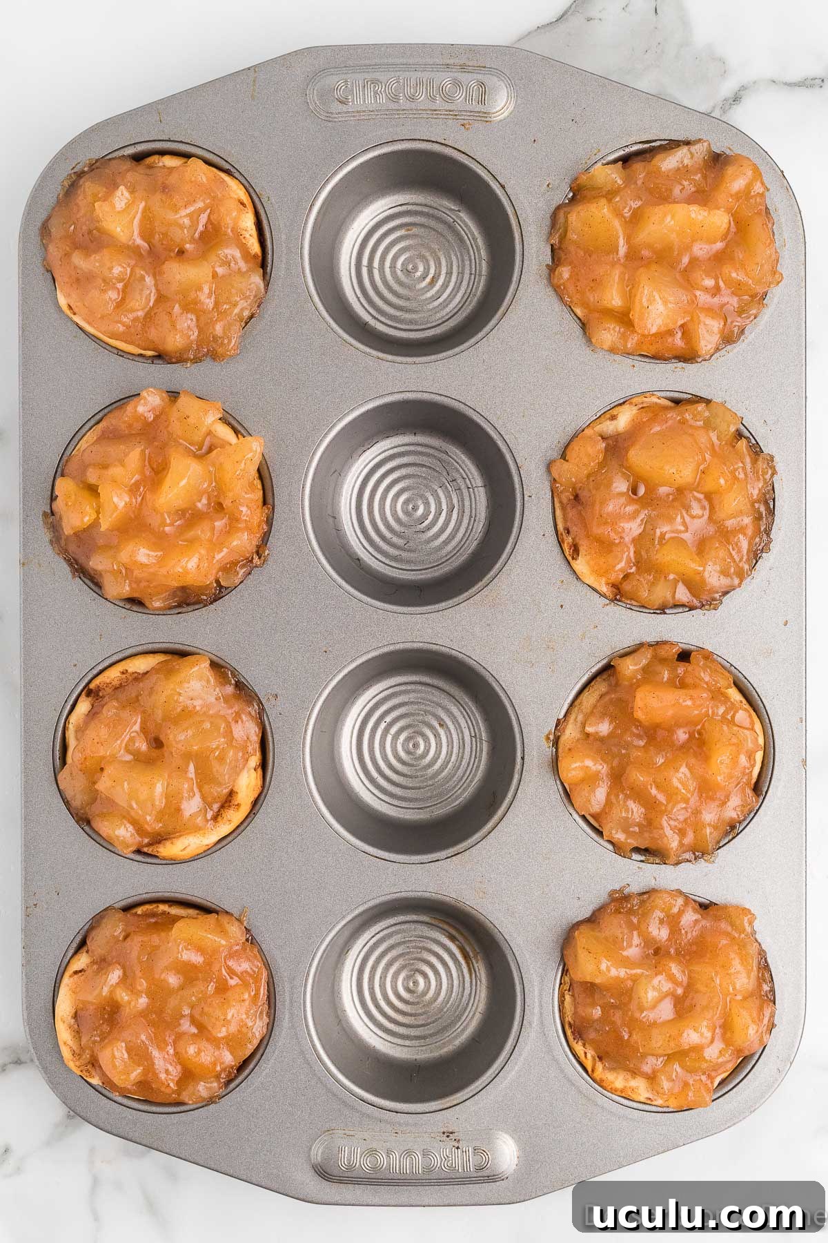 Apple pie filling in cups.