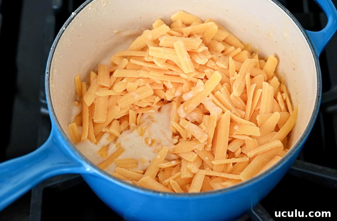 A bowl of creamy beer cheese sauce being whisked