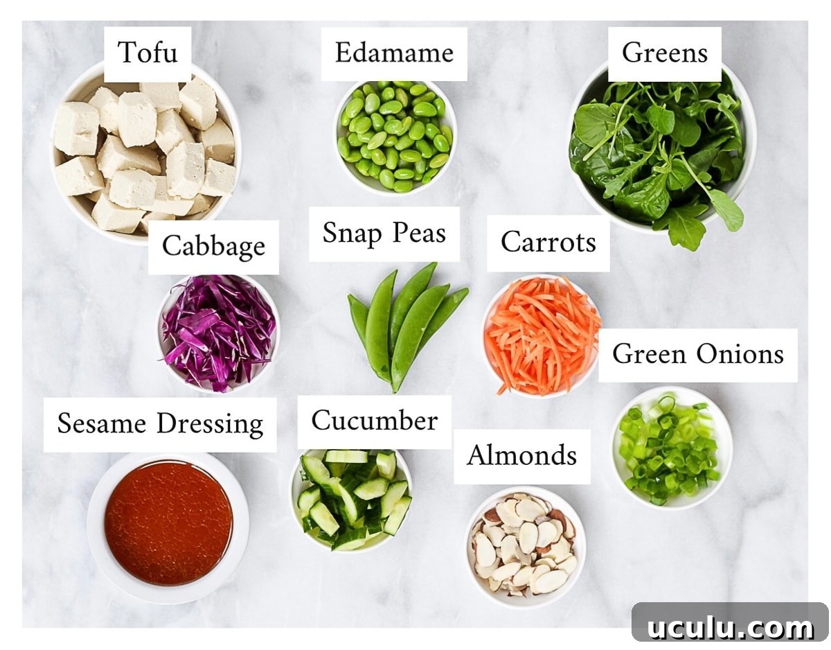 Ingredients for sesame tofu salad