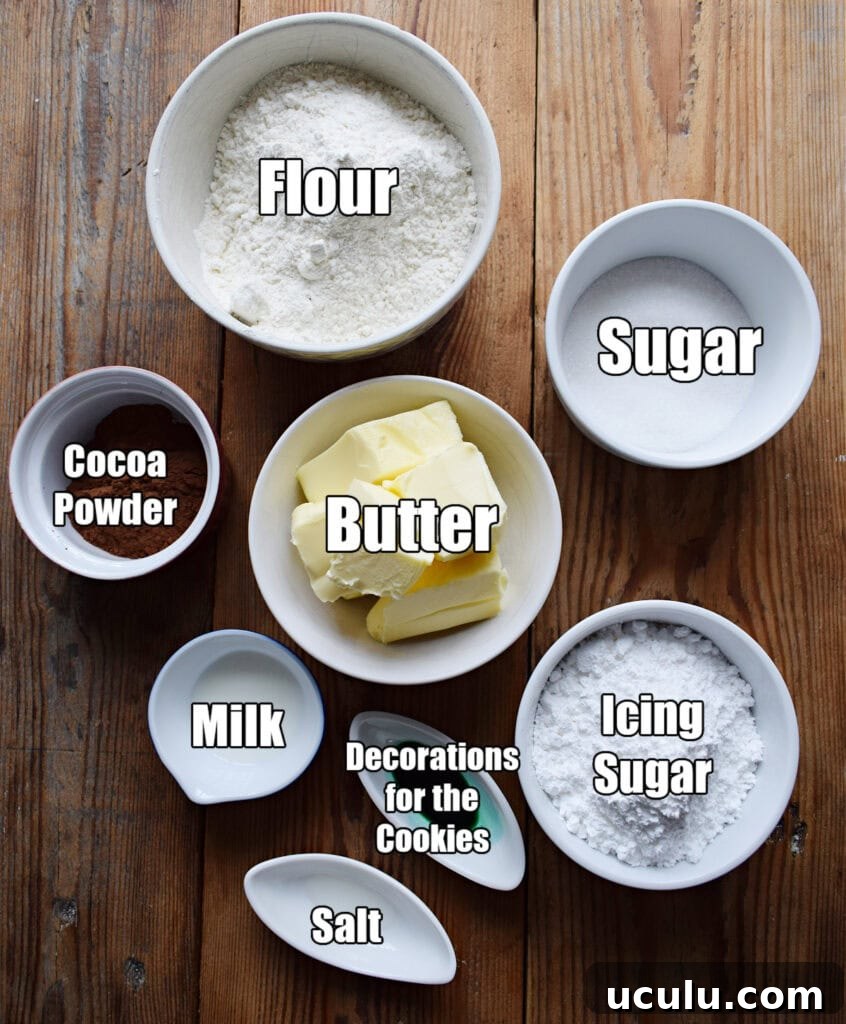 Ingredients to make christmas tree shortbread.