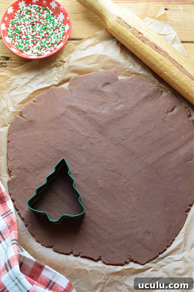 Cutting out shortbread cookeis.