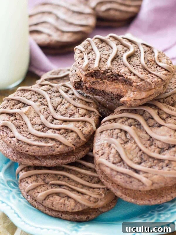 Fudge rounds stacked on top of blue plate