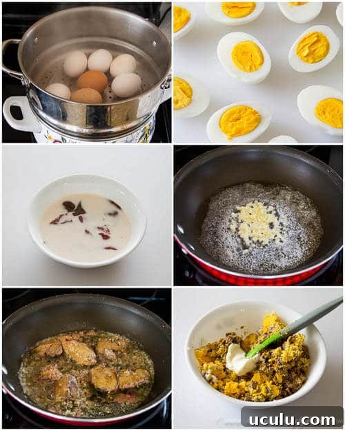 Chicken liver pate deviled eggs- step by step photo instruction