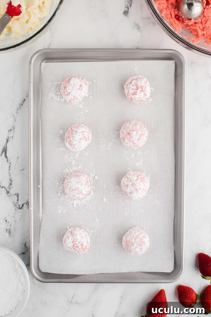 Cookie dough balls dipped in powdered sugar.